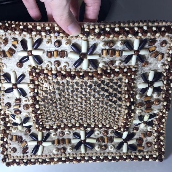 Vintage Moyna Wooden Beaded Boho Clutch Unique - Picture 7 of 8